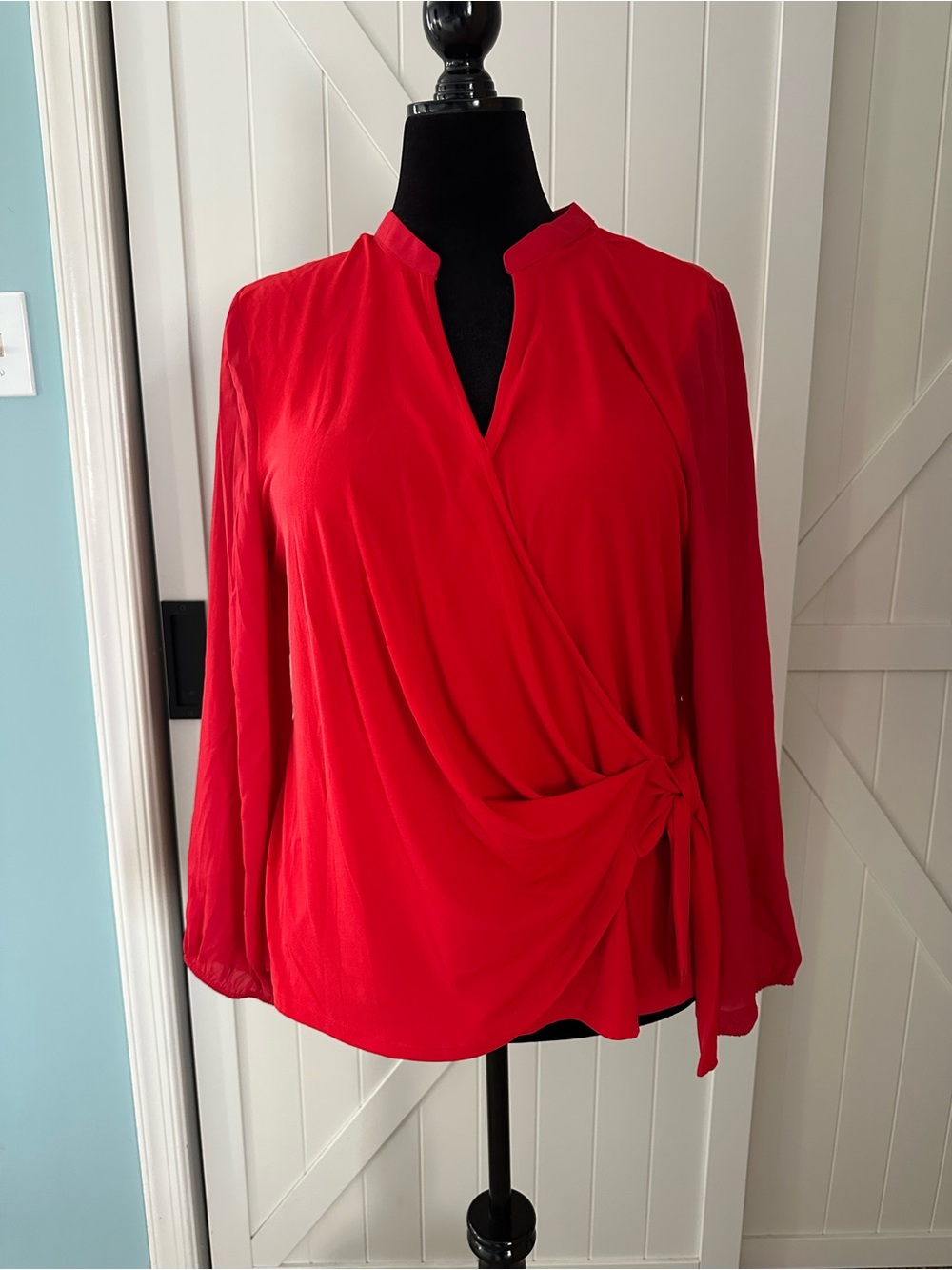 Alfani XL Chinese Red Faux Wrap Tie Front Blouse NWT